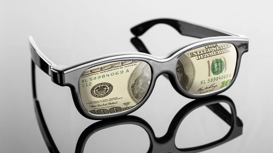 glasses with money inside the lenses
