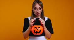 An image of a person wearing colored contact lenses as part of a halloween costume